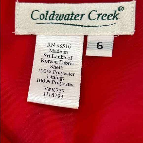 Cold Water Creek Size 6/ Red&White/ Midi Floral Leaf Pattern /Short flow sleeve - Picture 7 of 9